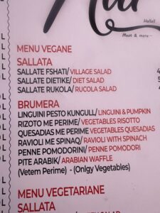 Vegan Menu for Nur Restaurant